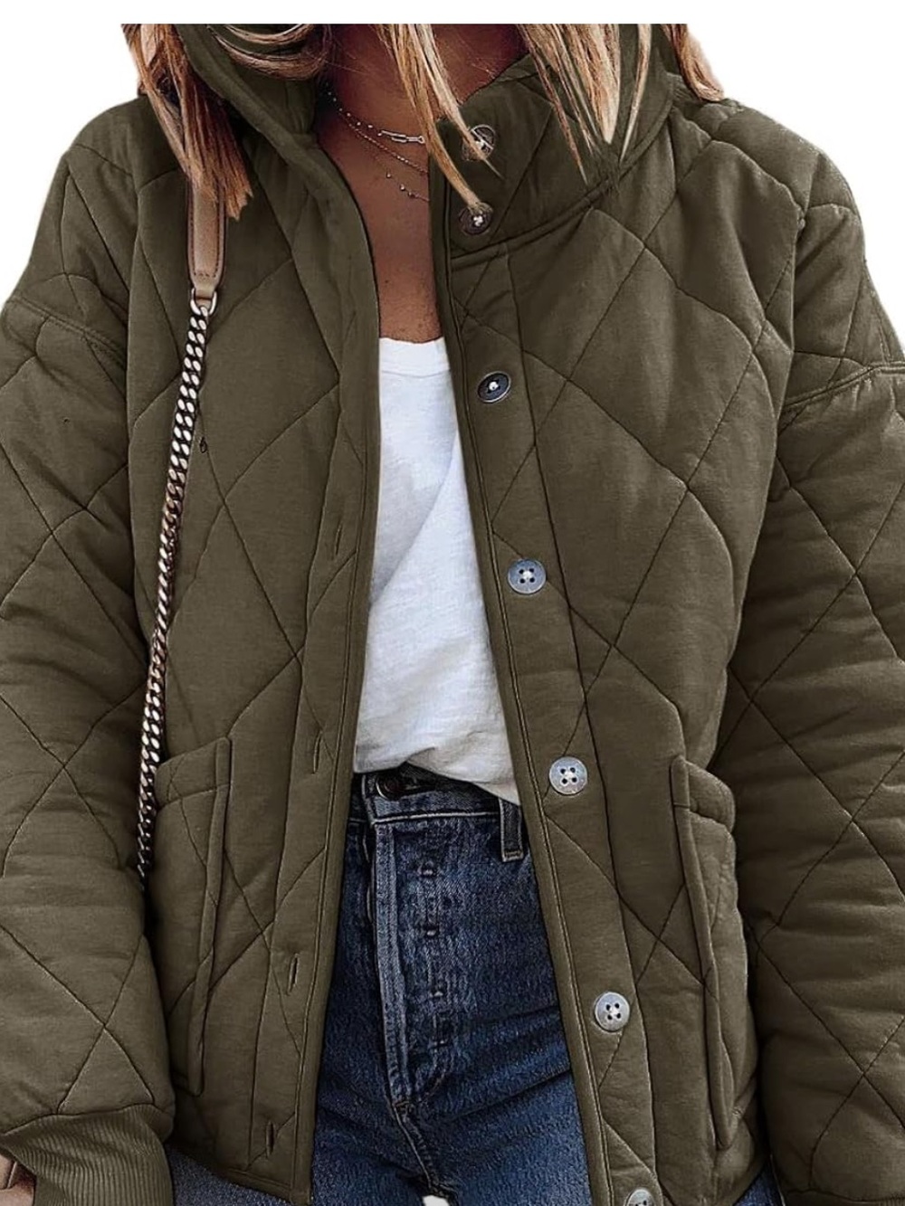Quilted Button-Front Jacket - Olive